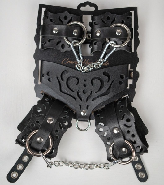Черный ажурный кожаный набор фиксаций - Crazy Handmade - купить с доставкой в Орле Черный ажурный кожаный набор фиксаций - Crazy Handmade - купить с доставкой в Орле