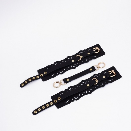 Черный кожаные оковы с узорами и золотистой фурнитурой - Crazy Handmade - купить с доставкой в Орле Черный кожаные оковы с узорами и золотистой фурнитурой - Crazy Handmade - купить с доставкой в Орле