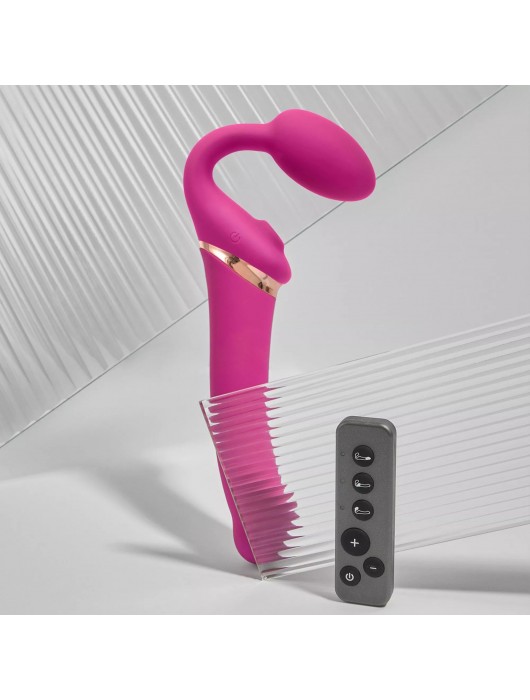 Ярко-розовый безремневой страпон Multi Orgasm Bendable Strap-On size XL с клиторальной стимуляцией - Strap-on-me - купить с доставкой в Орле