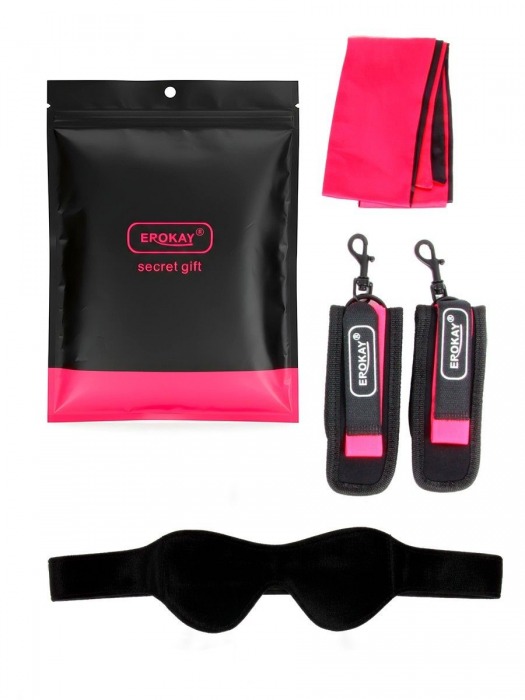 Черно-розовый эротический набор: маска, наручники и повязка - Erokay - купить с доставкой в Орле