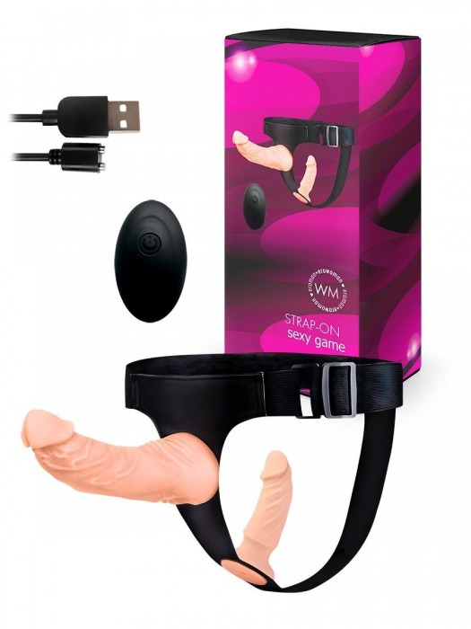 Женский страпон с 2 насадками, вибрацией и пультом ДУ - Erowoman-Eroman - купить с доставкой в Орле
