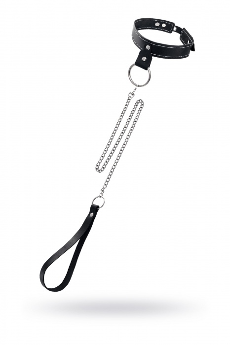 Черный узкий однослойный ошейник с серебристым поводком-цепочкой - Pecado - купить с доставкой в Орле