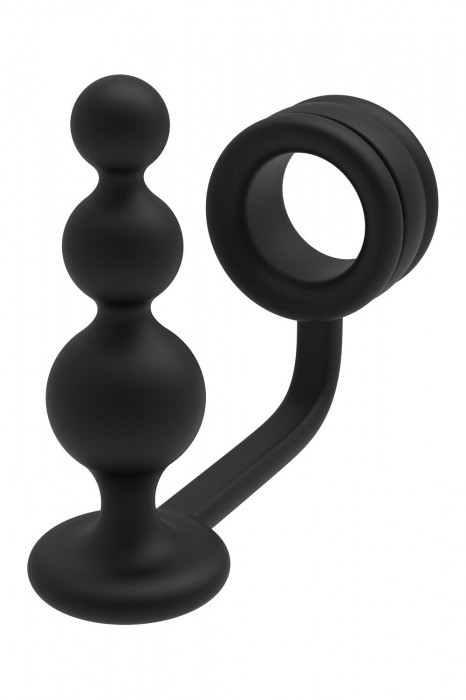 Черное эрекционное кольцо с анальной елочкой Cockring With Beaded Anal Plug - Dream Toys - в Орле купить с доставкой