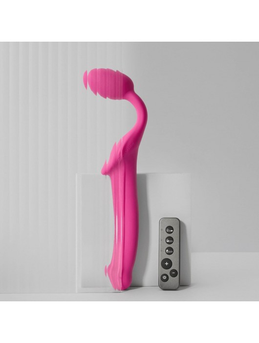 Ярко-розовый безремневой страпон Strap-on-me Vibrating Bendable Strap-On size M - Strap-on-me - купить с доставкой в Орле