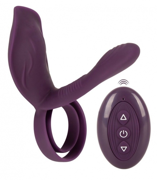 Фиолетовая насадка на член с клиторальным отростком и пультом ДУ RC Couple’s Vibrator 2 - Orion - в Орле купить с доставкой