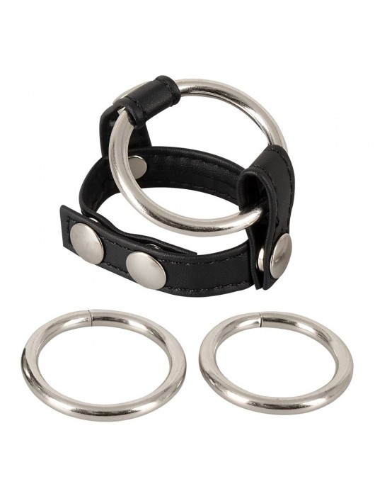 Подхват для мошонки с 3 съемными эрекционными кольцами Leder-Riemen - Orion - в Орле купить с доставкой