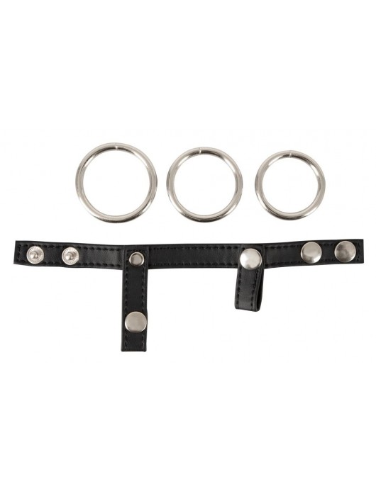 Подхват для мошонки с 3 съемными эрекционными кольцами Leder-Riemen - Orion - в Орле купить с доставкой