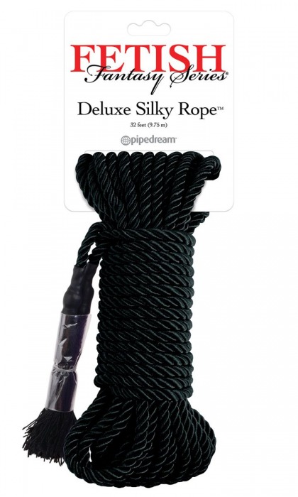 Черная веревка для фиксации Deluxe Silky Rope - 9,75 м. - Pipedream - купить с доставкой в Орле