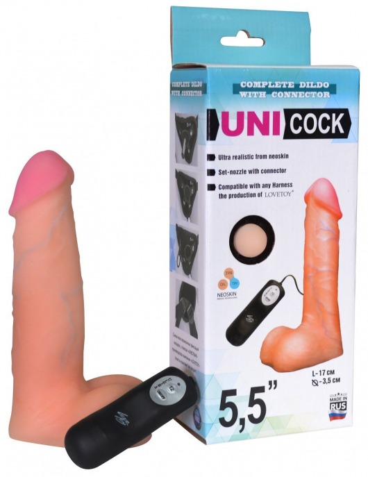 Фаллическая насадка Харнесс UNICOCK 5,5  с вибрацией - 17 см. - LOVETOY (А-Полимер) - купить с доставкой в Орле