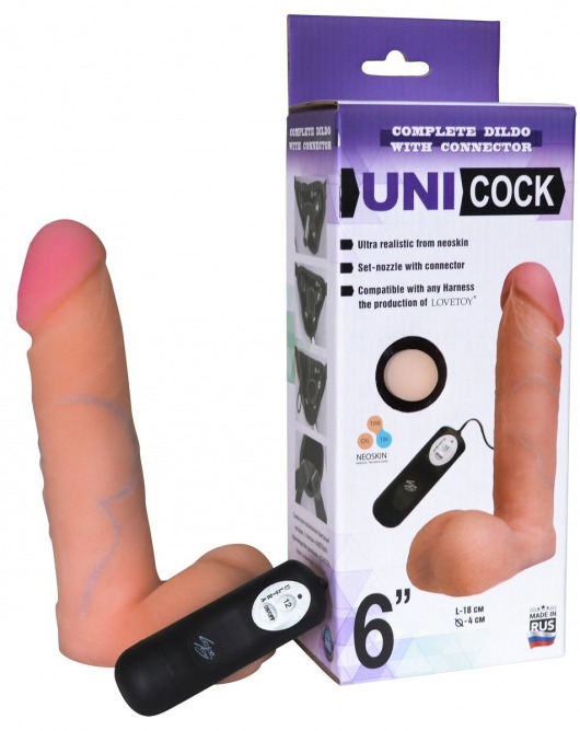 Фаллическая насадка Харнесс UNICOCK 6  с вибрацией - 18 см. - LOVETOY (А-Полимер) - купить с доставкой в Орле