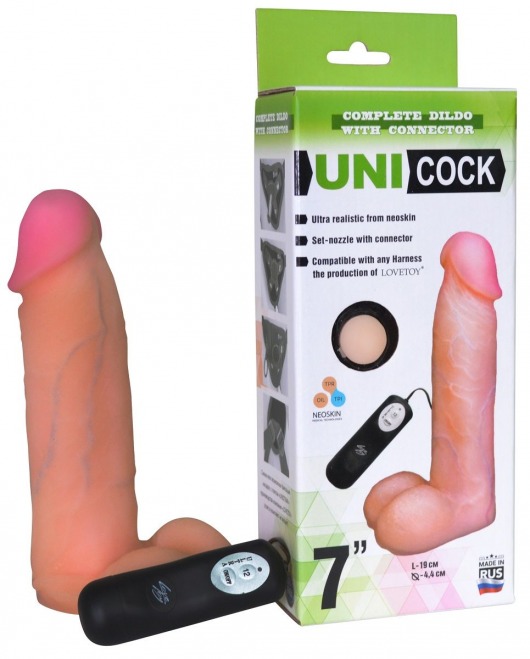 Фаллическая насадка Харнесс UNICOCK 7  с вибрацией - 19 см. - LOVETOY (А-Полимер) - купить с доставкой в Орле