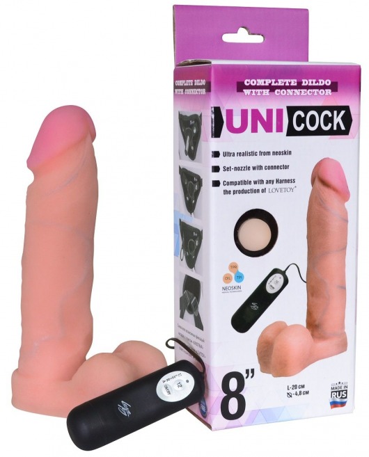 Фаллическая насадка Харнесс UNICOCK 8  с вибрацией - 20 см. - LOVETOY (А-Полимер) - купить с доставкой в Орле