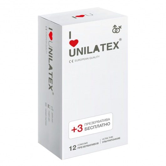 Ультратонкие презервативы Unilatex Ultra Thin - 12 шт. + 3 шт. в подарок - Unilatex - купить с доставкой в Орле