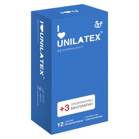 Классические презервативы Unilatex Natural Plain - 12 шт. + 3 шт. в подарок - Unilatex - купить с доставкой в Орле