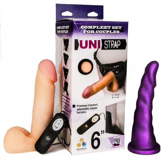 Вибрострапон с двумя насадками UniStrap - 18 и 18 см. - LOVETOY (А-Полимер) - купить с доставкой в Орле