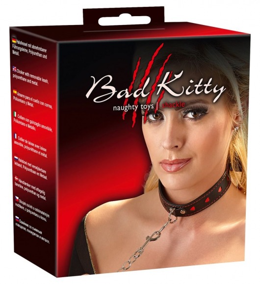 Узкий ошейник с сердечками и поводком-цепочкой - Orion - купить с доставкой в Орле