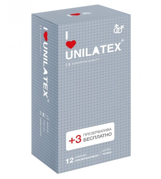 Презервативы с точками Unilatex Dotted - 12 шт. + 3 шт. в подарок - Unilatex - купить с доставкой в Орле