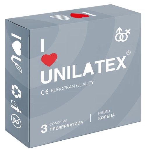 Презервативы с рёбрами Unilatex Ribbed - 3 шт. - Unilatex - купить с доставкой в Орле