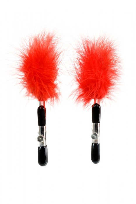 Зажимы для сосков с красным пухом Theatre - ToyFa - купить с доставкой в Орле