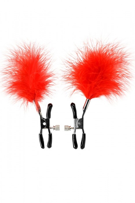 Зажимы для сосков с красным пухом Theatre - ToyFa - купить с доставкой в Орле