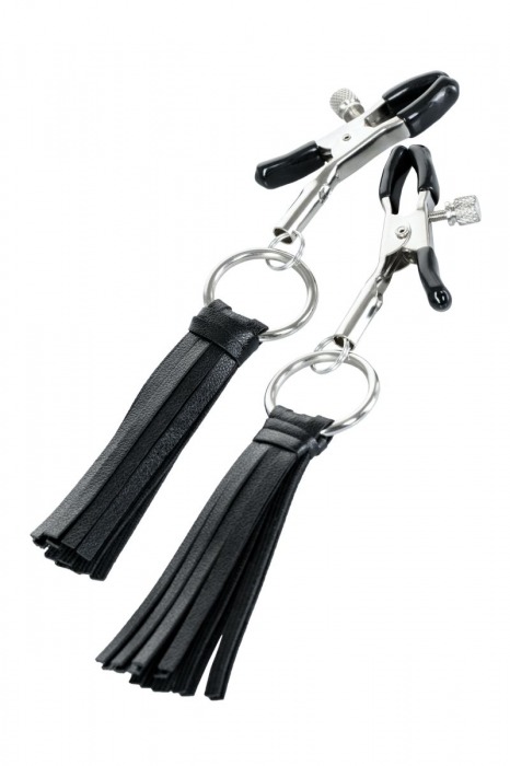 Черно-серебристые зажимы для сосков Theatre с кисточками - ToyFa - купить с доставкой в Орле