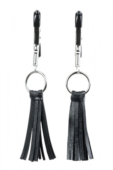 Черно-серебристые зажимы для сосков Theatre с кисточками - ToyFa - купить с доставкой в Орле