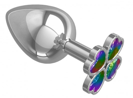 Серебристая анальная пробка-клевер с радужным кристаллом - 9,5 см. - Джага-Джага - купить с доставкой в Орле