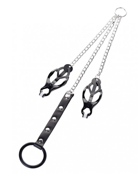 Черно-серебристые зажимы для сосков с кольцом для пениса TOYFA Metal - ToyFa - купить с доставкой в Орле